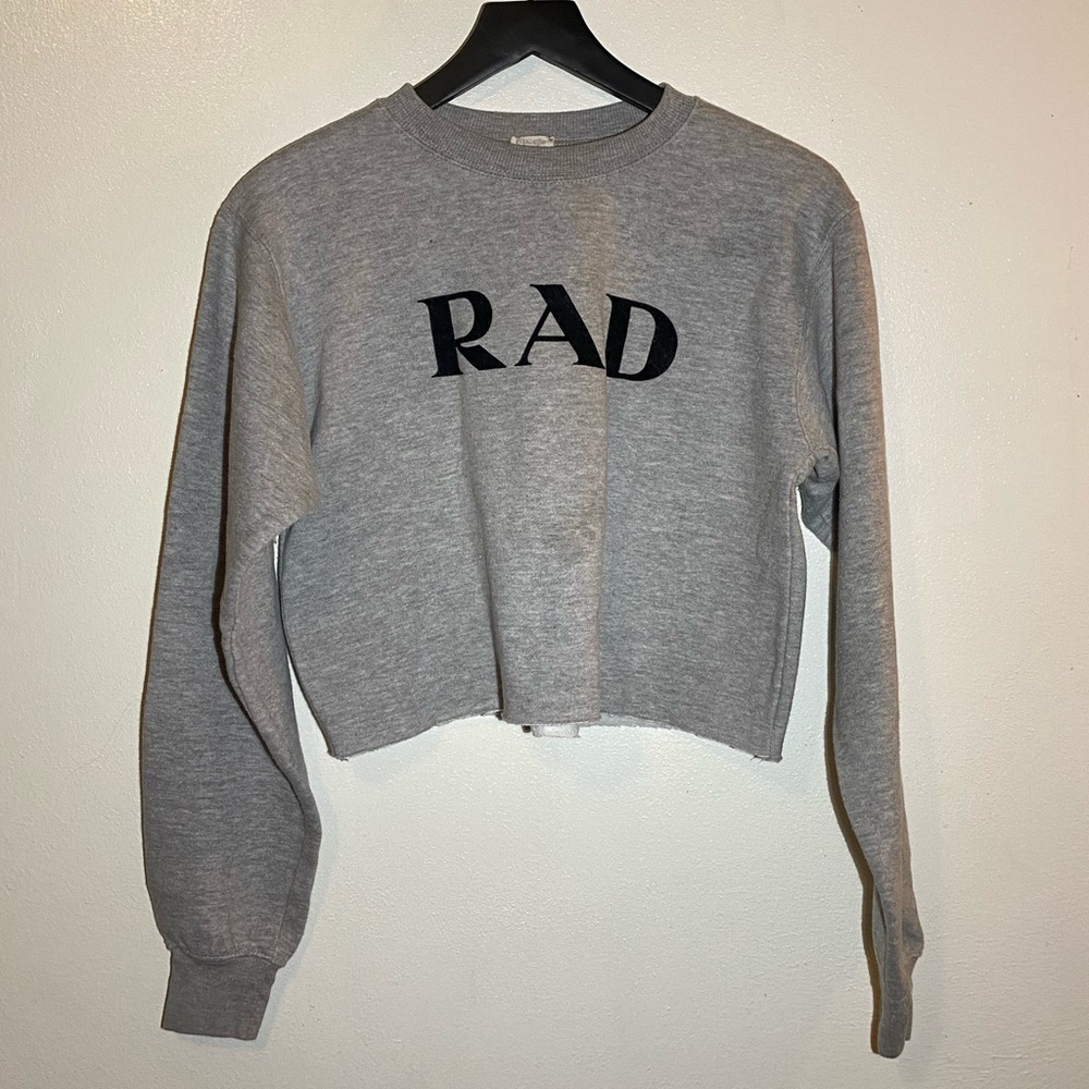 John Galt Grey Cropped Sweatshirt with RAD Velvet Lettering Size Small